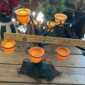 Bougeoir Halloween Pier 1 - Arbre Fantôme Noir Avec 5 Bougies Et Chauves-souris - 14 Pouces